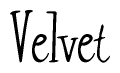 The image is a stylized text or script that reads 'Velvet' in a cursive or calligraphic font.