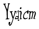 The image is a stylized text or script that reads 'Yyaicm' in a cursive or calligraphic font.