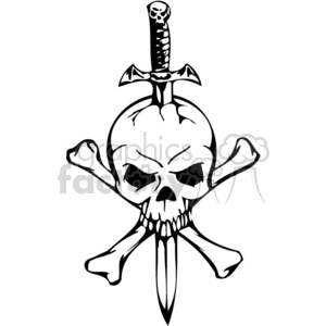 skull with a sword and two bones clipart.