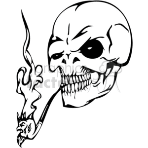 skull bone head skeleton tattoo art vinyl smoking pipe evil black white