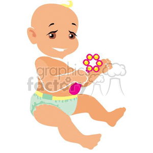 A Smiling Baby Sitting up and Playing with a Toy clipart.
