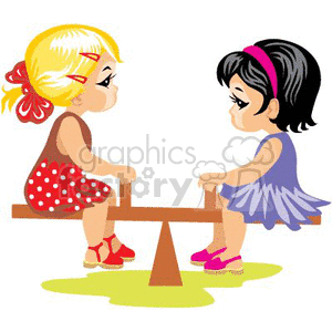 Two Little Girls Playing on a Teeter Totter animation. Commercial use animation # 369146