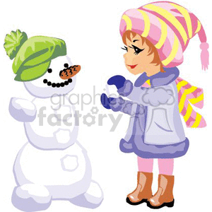 A Little Girl Making a Snow Man clipart.