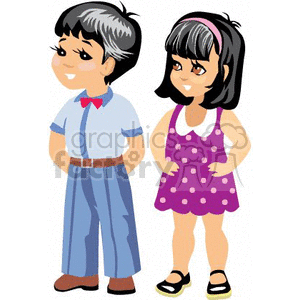 A little boy in blue and a little girl in a purple polka dotted dress clipart. Royalty-free image # 369166