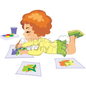 A Little Girl Laying on the Floor Painting with watercolors clipart. Royalty-free image # 369171