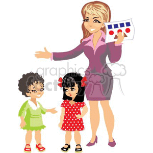 A teacher with her students holding up a shape chart clipart. Commercial use image # 369176