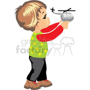 Boy holding a toy helicopter clipart.