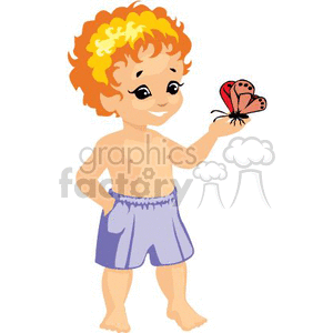 A Happy Red Headed Boy Holding a Butterfly clipart. Commercial use image # 369196