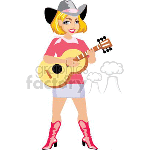 A Cowgirl Wearing Pink Boots and a Pink Shirt Playing a Guitar clipart. Royalty-free image # 369226