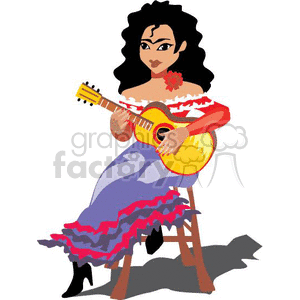 flamenco woman playing guitar clipart.