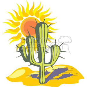 clipart - Summer sun shining down on a big cactus.