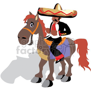 Mexican man wearing a sombrero while riding a horse clipart. Commercial use image # 369861