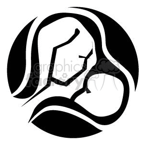 Black and White Mother Embracing and Watching her Baby clipart.