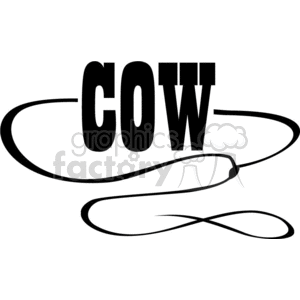 Black and White Rope Around the Word Cow clipart.