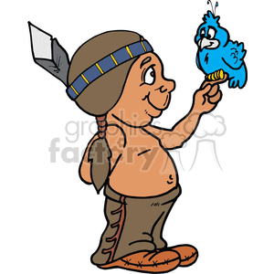 Small Navajo boy holding a blue bird clipart.