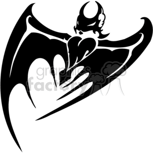 Black and white scary bat mid-flight clipart. Commercial use image # 372968