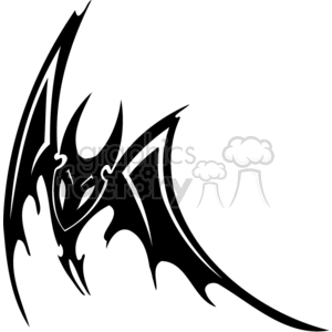 Black and white scary bat, side-angled, outstretched wings clipart. Royalty-free image # 372988
