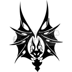 Black and white evil looking bat, forward facing outstretched wings clipart. Commercial use image # 372993
