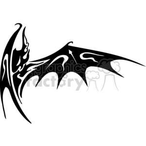 Black and white scary bat with outstretched wings, side profile clipart. Royalty-free image # 373013