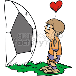 Girl soccer player in love with a huge soccer ball. clipart. Commercial use image # 169789