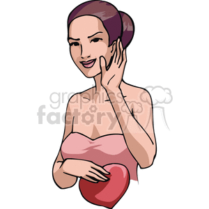 Lady waving hi while holding a heart. clipart. Royalty-free image # 145996