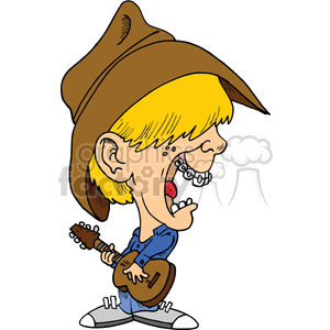 Boy in a cowboy hat playing a guitar and singing