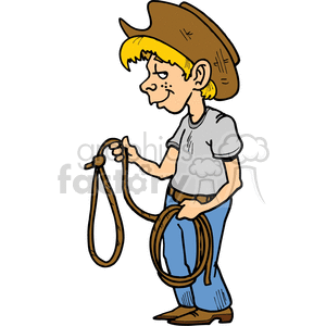 A goofy kid cowboy with a lasso clipart. Royalty-free image # 373453
