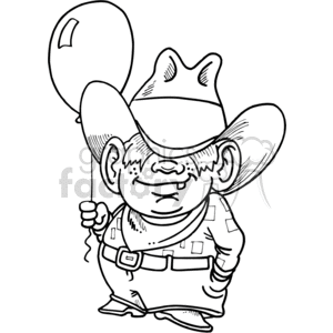 A black and white cowboy kid holding a balloon clipart. Royalty-free image # 373458
