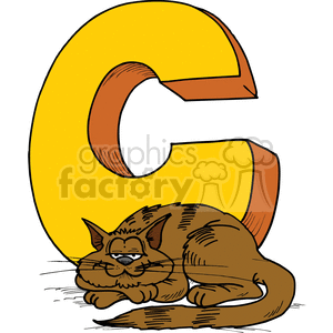 Cartoon letter C and cat clipart.