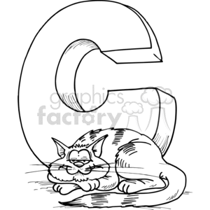 black+white vector alphabet alphabets cartoon funny letter letters+c cat cats kitty