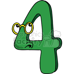 vector alphabet alphabets cartoon funny numbers number 4 four green