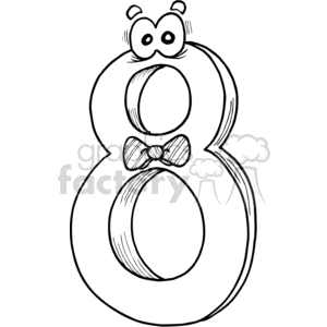 clipart - black and white number 8 with eyes and a bow tie.