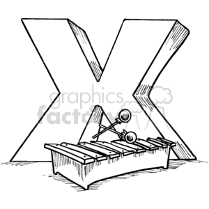 Royalty Free Black And White Letter X With An Xylophone Clipart