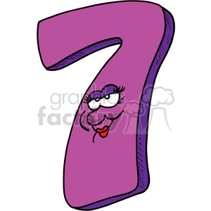 vector alphabet alphabets cartoon funny numbers number 7 seven purple