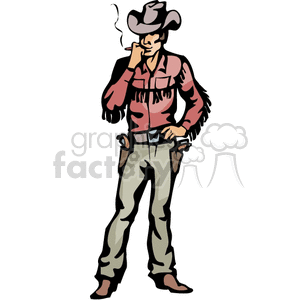 clipart - A Cowboy Standing Thinking Smoking.