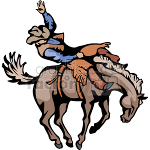 A Cowboy Riding a Bucking Horse clipart. Royalty-free image # 374143