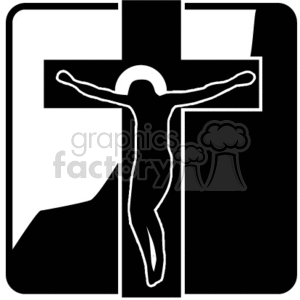 Black and white Jesus on Easter cross clipart.