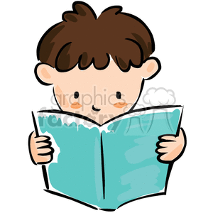 Child reading a book clipart.