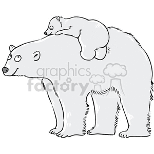 baby polar bear crawling on his mothers back clipart.