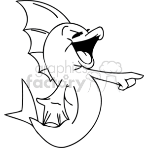 funny cartoon fish laughing black+white