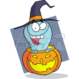 Halloween ghost coming out of a pumpkin clipart. Royalty-free image # 377736