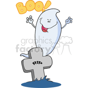 Scary ghost behind a tombstone text BOO! clipart. Commercial use image # 377751