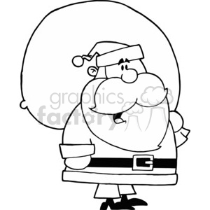black and white Santa holding gifts clipart.
