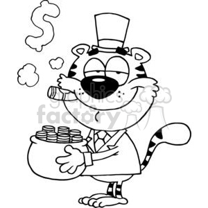 clipart - Happy Tiger With Pot Of Gold And Smoking A Cigar.