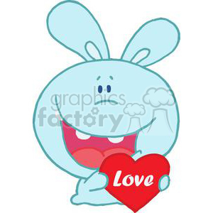 Romantic Teal Rabbit Holds Heart withthe word Love on it