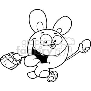 clipart - Easter bunny running with a basket of eggs.
