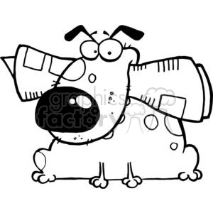 clipart - Dog Holds Newspaper in Mouth Black and White.