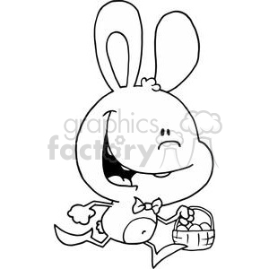 Happy White and Black Bunny Running with Easter Eggs in a Basket clipart. Commercial use image # 378286