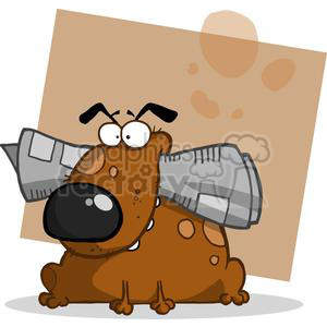 clipart - Dog Holds Newspaper in Mouth in front of Brown Square Background.