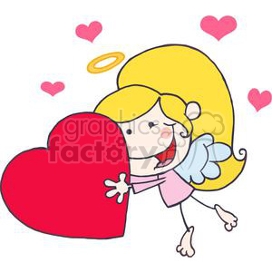 clipart - A Blond Cupid Girl In A Pink Dress  Flying With Heart.